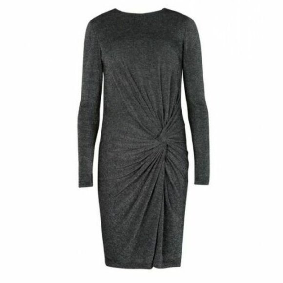 Ted Baker Long Sleeve Metallic Silver Knot Dress - Picture 1 of 10